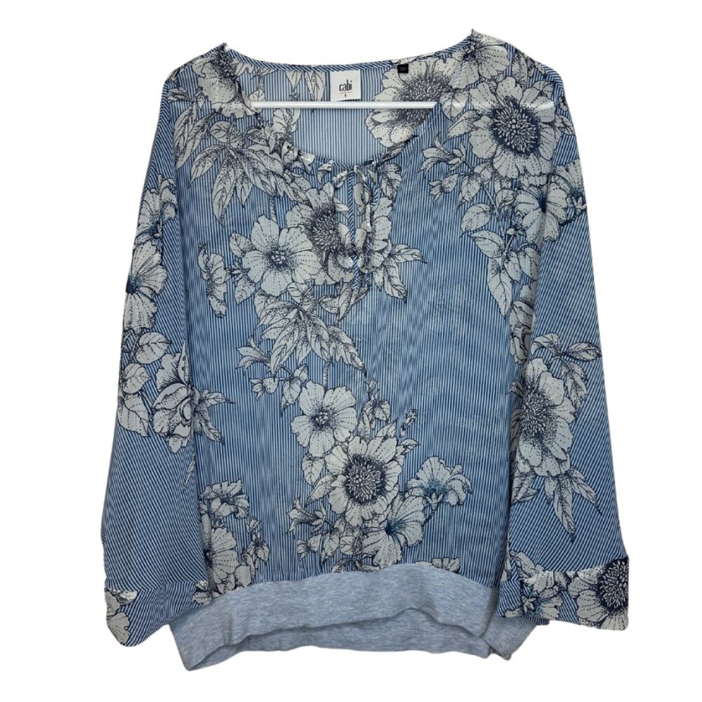 Cabi Sirena Dolman Sleeve Floral Stripe Top | Flowy Sleeve Shirt | Womens Size S
